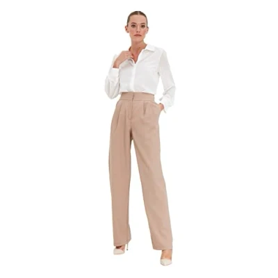 Abbildung von TRENDYOL Damen Drapierte Gefaltete Breite Pants, Mink Color, 38 EU