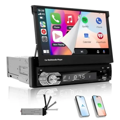 Abbildung von EZoneTronics 7 Zoll Carplay Android Auto Radio Flip 1DIN Stereo Play Telefon Musik über FM Bluetooth MP5 Player mit USB/SD Lenkradsteuerung