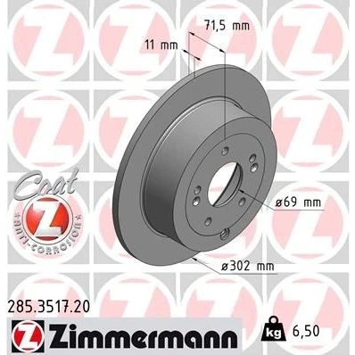 Abbildung von ZIMMERMANN COAT Z 285.3517.20 Bremsscheibe 302 11 8/5 5 114 voll beschichtet HYUNDAI: SANTA FE 2