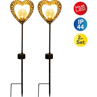 Abbildung von näve LED Solarleuchte &quot;Herz&quot;, 2 flammig, Leuchtmittel Board fest integriert, 2er Set, Erdspieß, Höhe: 59cm, warmweiß, inkl. Akku