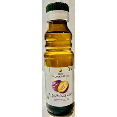 Abbildung von PFLAUMENKERNÖL BIO 100ml kaltgepresst COSMOS und KOSHER zertifiziert, Glasflasche