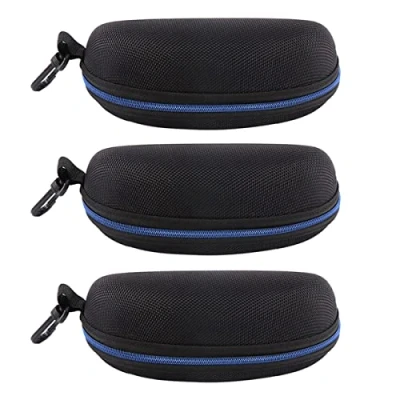 Abbildung von EKdirect 3 Stück Sonnenbrille Brillenetui Reißverschluss Hartschale mit Gürtelclip (Blau Blau Blau)