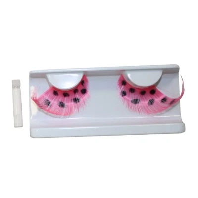 Abbildung von Eulenspiegel 000526 Künstliche Wimpern, pinke Federn mit schwarzen Punkten, 1 ml Spezial Wimpernkleber, Anleitung, für Karneval, Mottoparty