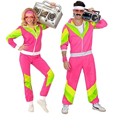 Abbildung von Widdmann Kostüm 80er Jahre Trainingsanzug pink, Outfit in feinstem Neon Zwirn