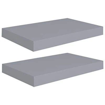 Abbildung von vidaXL 2X Wandregal Schwebend Hängeregal Wandboard Bücherregal Regalbrett Schweberegal CD DVD Regal Dekoregal Grau 40x23x3,8cm MDF