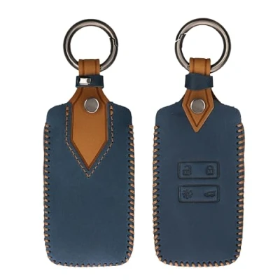 Abbildung von kwmobile Autoschlüssel Kunstleder Hülle kompatibel mit Renault 4 Tasten Smartkey (nur Keyless Go) Schlüsselhülle in Marineblau Hellbraun