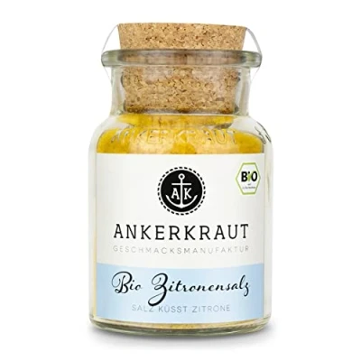 Abbildung von Ankerkraut Bio Zitronensalz, fruchtig frisches Salz zum Highlighten, 160 g im Korkenglas, Qualität als Highlight in der Küche, Spaß am Kochen, lecker Geschmack Braten und Grillen