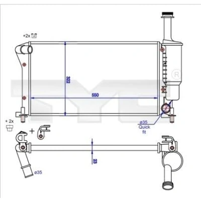 Abbildung von TYC 709 0025 R Kühler, Motorkühlung 550 322 23 Kühlrippen mechanisch gefügt FIAT: Panda II Schrägheck