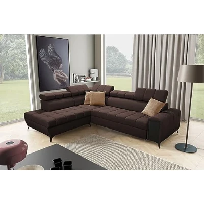 Abbildung von All4All Ecksofa mit Schlaffunktion Gonti VII 280x217 cm Schlafsofa Bettkasten Sofa in L Form Wohnlandschaft Eckcouch Klein Seite Links Dunkelbraun Gewebe Modern 26