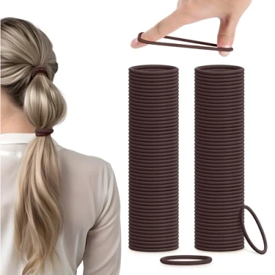 Abbildung von H&amp;S Haargummi Set für Mädchen Damen und Herren braun 100 Stück Zopfgummis 4mm klein dünne Haargummis weich elastisch ohne Metall alle Haartypen