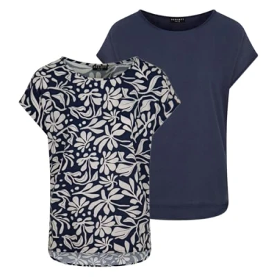 Abbildung von DENIMFY Bluse Damen Sommer Blusenshirt DFJule Regular Fit 2er Pack Set Rundhals Top Kurzarm Oberteil 100% Viskose, Größe:L, Farben:Farbmix 4