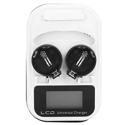 Abbildung von 2 x Ladegerät, Knopf Ladegerät Wiederaufladbares LCD Display für LIR2016 LIR2025 LIR2032 Lithium Batterie 100 240V(EU Plug)