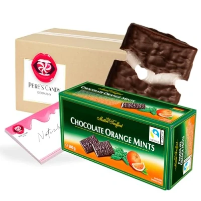 Abbildung von 3 x Chocolate Orange Mints Zartbitter Täfelchen Minze 200g mit Geschenk von Pere&#039;s Candy