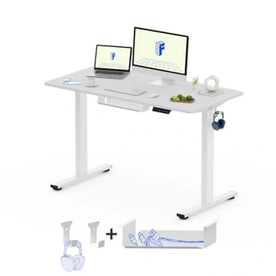 Abbildung von FLEXISPOT Höhenverstellbarer Schreibtisch Basic 100x60cm mit Kabelmanagement und Haken Ergonomisches Sitz Stehpult einteiliger Tischplatte (Weiß)