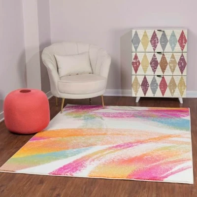 Abbildung von Surya Lorient Wohnzimmer Teppich modern Abstrakt Design in Marmor Optik für Wohnzimmer, Esszimmer, Schlafzimmer groß, weicher Kurzflor 160x213 cm Weiß und Vielfarbig