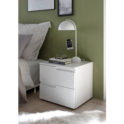 Abbildung von SPICE Nachttisch in Weiß Hochglanz Moderner Nachtschrank mit Schubladen und viel Stauraum 46 x 42 40 cm (B/H/T)
