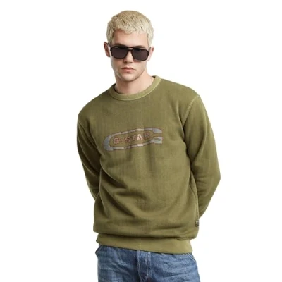 Abbildung von G Star Destroyed LOGO Sweatshirt, Herren, Größe: Medium, Shadow olive gd