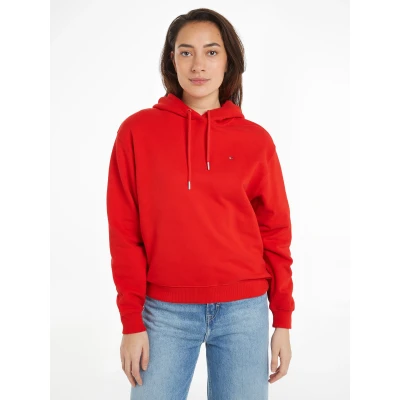Abbildung von Tommy Hilfiger FLAG Embroidery Drawstring Kapuzenpullover, Damen, Größe: Large, Rot