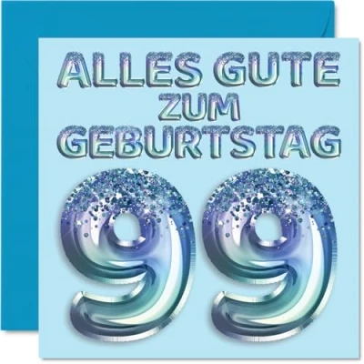 Abbildung von Stuff4 99. Geburtstagskarte für Männer Blau Glitzerballons Alles Gute zum Geburtstagskarten 99 Jährige Mann Papa Opa, 145mm Neunundneunzig Neunundneunzigster Geburtstag Grußkarten