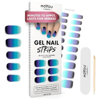Abbildung von MOYOU LONDON Halbgehärtete UV Gel Strips 20 Stück Nagelfolien Härtend für Maniküre in Salonqualität Lost at Sea