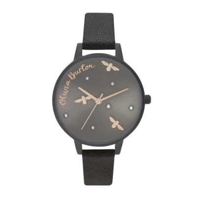 Abbildung von Olivia Burton Analog Quarzuhr für Damen mit Schwarzes Lederarmband OB16PQ02