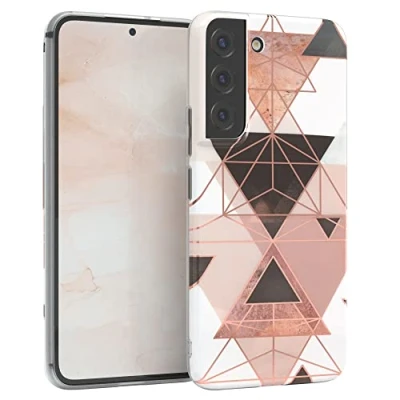 Abbildung von EAZY CASE Handyhülle Silikon mit Kameraschutz kompatibel Samsung Galaxy S22 5G, im Geometrie Design, Motiv Hülle, Ultra dünn, Slimcover, Silikonhülle, Backcover, Rosa Braun