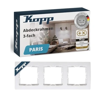Abbildung von Kopp Paris 3 fach Abdeckrahmen, für senkrechte und waagrechte Installation, IP20, arktis weiß, 308602069