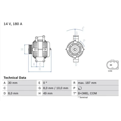 Abbildung von BOSCH 0 986 048 820 Lichtmaschine 14V 180A BMW: 3 Limousine, Touring, 5 Limousine