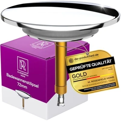 Abbildung von M. Rosenfeld Badewannenstöpsel Stöpsel Badewanne 72mm Universal Badewannenstöpsel, aus Messing mit Doppel Dichtung