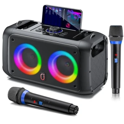 Abbildung von JYX Karaoke Maschine mit 2 kabellosen Mikrofonen, tragbarer Bluetooth Lautsprecher für Erwachsene und Kinder, PA System unterstützt TF Karte/USB, AUX in, TWS Partys