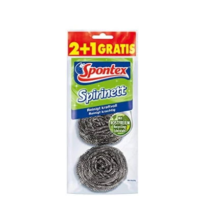 Abbildung von Spontex Spirinett Edelstahlspiralen, ideal für hartnäckigen Schmutz in Töpfen und Pfannen, aus rostfreiem Recycling Edelstahl (3 x 3 Stück)