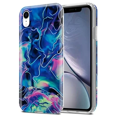 Abbildung von Cadorabo Hülle kompatibel mit Apple iPhone XR Schutzhülle TPU Silikon Case Marmor Design Slim Kratzfest Weiche Gummi Rundumschutz für in Blau