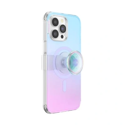 Abbildung von PopSockets iPhone 14 Pro Max Hülle mit Handygriff und Slide kompatibel MagSafe, Handyhülle für Max, kabellos aufladbar Iridescent