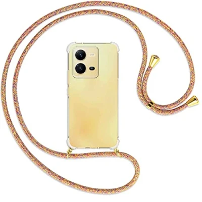 Abbildung von mtb more energy® Handykette kompatibel mit vivo X80 Lite Rainbow/Gold Smartphone Hülle zum Umhängen Anti Shock Full TPU Case