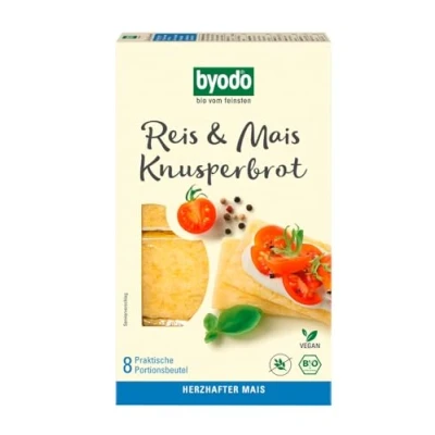 Abbildung von Byodo Knusperbrot Reis &amp; Mais mit Salz 160g Glutenfreies Bio Snackbrot, Portionspackungen, Laktosefrei, Ohne Hefe, Perfekt zum Mitnehmen