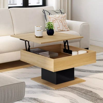 Abbildung von IDMarket Couchtisch klappbare Tischplatte Eden quadratisch Holz und schwarz