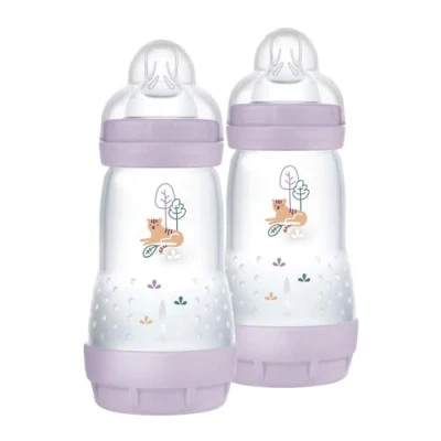 Abbildung von MAM Easy Start AC Babyflasche, 2er Set Babyflasche für Babys von 2 4 Monaten, 260 ml mit Sauger Fluss 2+ Monate aus SkinSoft Silikon, Rosa