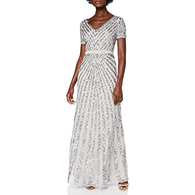 Abbildung von Maya Deluxe Damen Evening Sequins Maxi Elegant for Wedding V neck A line Cut Bridesmaid Dress, Grau, 42 EU