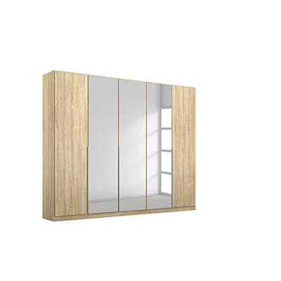 Abbildung von Rauch Möbel Alabama Schrank Kleiderschrank Drehtürenschrank Eiche Sonoma mit Spiegel 5 türig inklusive Zubehörpaket Premium 3 Kleiderstangen, 9 Einlegeböden, 1 Schubkasteneinsatz BxHxT 226x229x54 cm