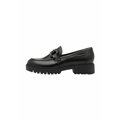Abbildung von Tamaris Damen Schwarze Leder Loafer Slip On Plateauschuhe