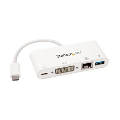 Abbildung von StarTech.com USB C Multiport Adapter auf DVI D (Digital) Video mit 60W Power Delivery(Stromversorgung), GbE, A Tragbares C/Thunderbolt 3 Mini Laptop Dock (DKT30CDVPD)