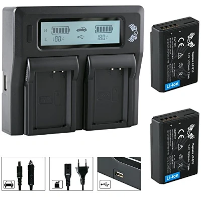 Abbildung von 2X SK Akku Canon LP E10 1020mAh + LCD Dual Doppel Ladegerät für EOS 1100D 1200D 1300D 2000D 4000D / Rebel T3 T5 T6 und weitere