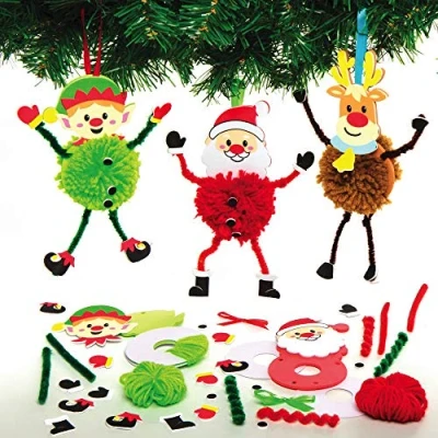 Abbildung von Baker Ross AX486 Weihnachtsdekorations Pompon Kit, Kreative Weihnachtskunst und Bastelbedarf für Kinder zum Basteln Dekorieren (3 Stück)