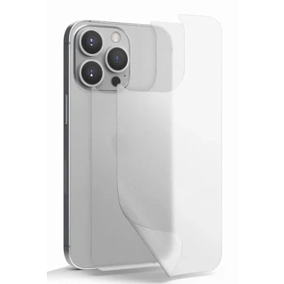 Abbildung von GIOPUEY Rückseite Folie Kompatibel mit iPhone 15 Pro, Hochwertige Materialien TPU Matte Textur Pro Schutzfolie Translucent [2 Stück]