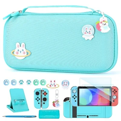 Abbildung von innoAura Switch Tasche für NS 18 in 1 Zubehör mit Hülle, Spiele Aufbewahrung, Schutzfolie, Ständer, Joystick Kappen (Blau)