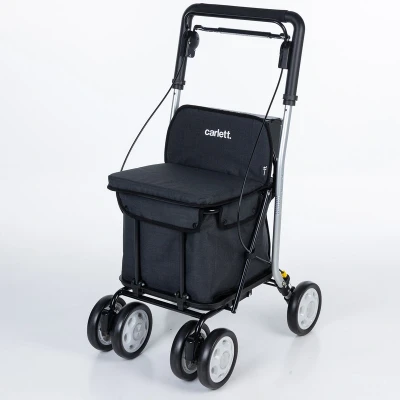 Abbildung von Carlett Supermarkt Einkaufswagen Medizinisch geprüft Sitz mit integrierter Rückenlehne 4 Räder 3 Positionen Kapazität 15 kg Abnehmbare Tasche 29L Farbe Schwarz