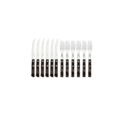 Abbildung von Tramontina Steakbesteck Pizzabesteck, Set, rostfrei (12 tlg), 6 Personen, Edelstahl, scharfe Klinge, FSC Echtholzgriffe, spülmaschinenfest
