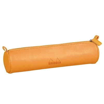 Abbildung von Rhodia 318890C rund Schlampermäppchen (21,5 x 5 cm, Kunstleder, elegant und praktisch, Reißverschuss Griffplatte, ideal für unterwegs) 1 Stück, orange
