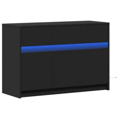 Abbildung von vidaXL TV Schrank mit LED, Fernsehschrank Stauraum, Fernsehtisch für Wohnzimmer Schlafzimmer, Lowboard Möbel, Schwarz Holzwerkstoff