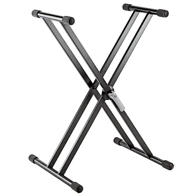 Abbildung von K&amp;M 18997 Keyboardständer Schwarz aus Aluminium leichter X Ständer mit Klemmhebel, Gummiauflagen und Skala